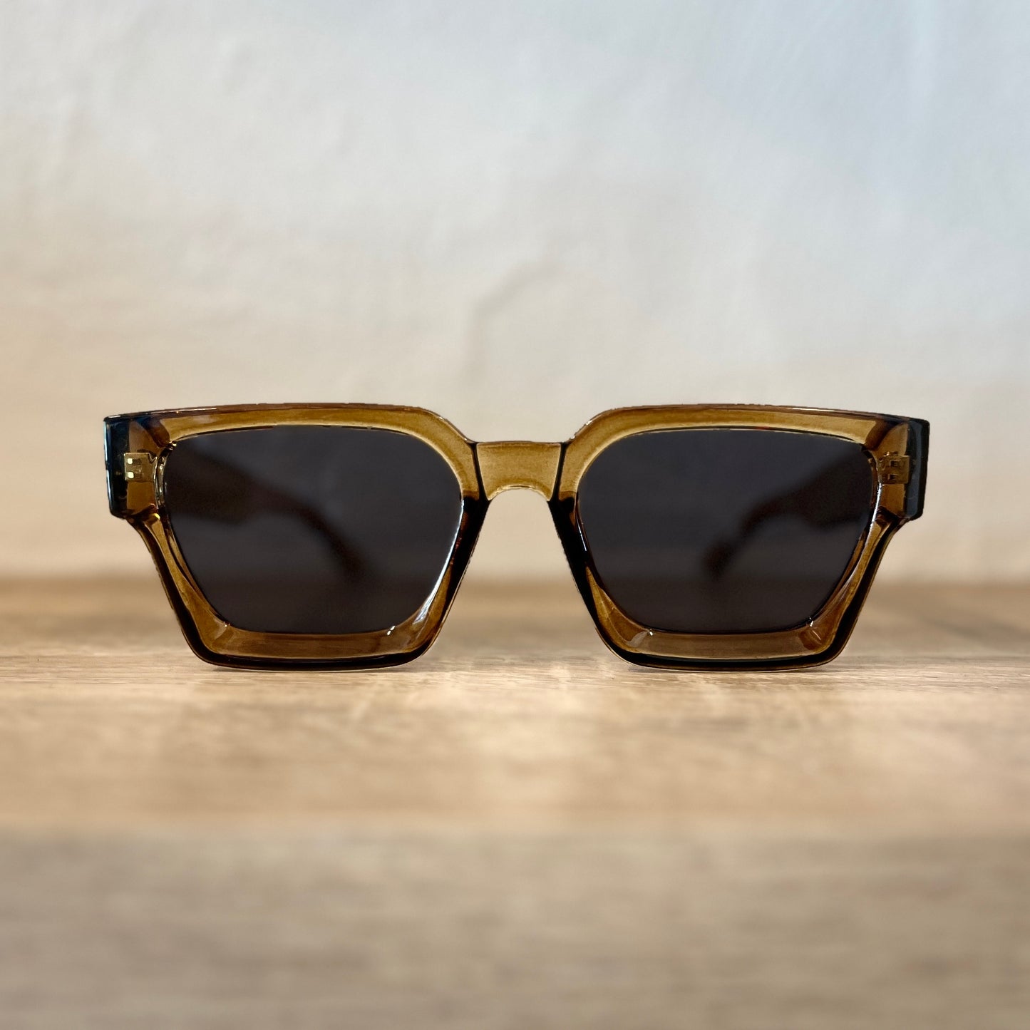 SUNGLASSES |BBC SUNNIES OLIVE CLEAR FRAME WITH GREY/BLUE LENS