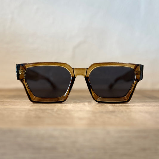SUNGLASSES |BBC SUNNIES OLIVE CLEAR FRAME WITH GREY/BLUE LENS