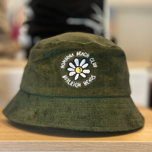 BUCKET HAT  | BOMBORA BUCKET CORDAROY HAT DARK GREEN FLOWER